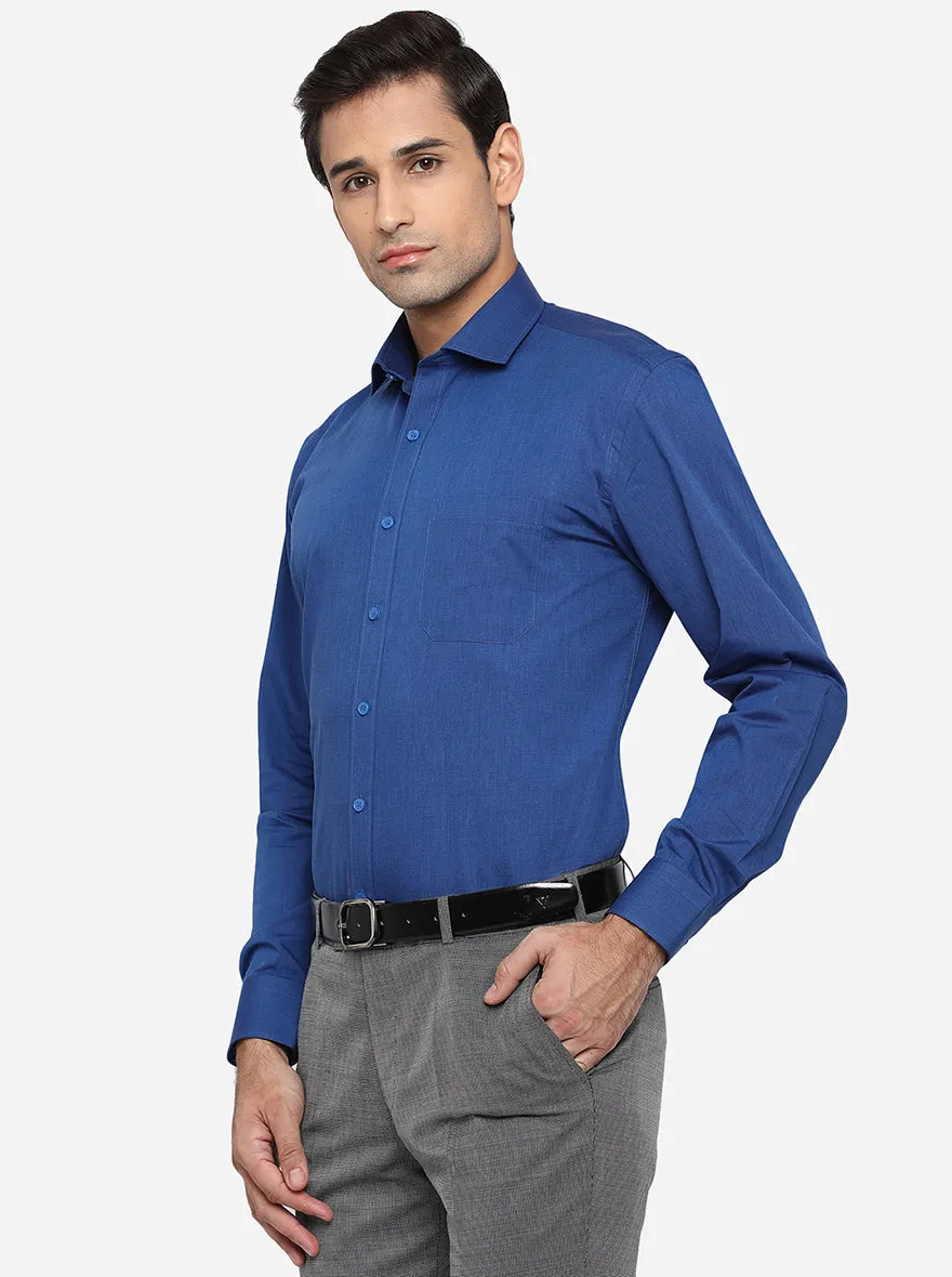 Blue Solid Regular Fit Formal Shirt | JadeBlue