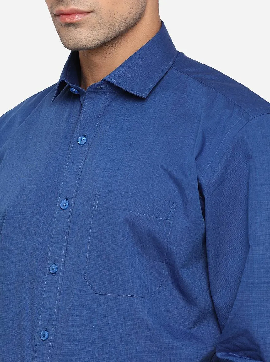 Blue Solid Regular Fit Formal Shirt | JadeBlue