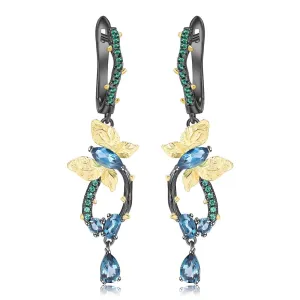 Blue Topaz Gold Plated Butterfly Earrings