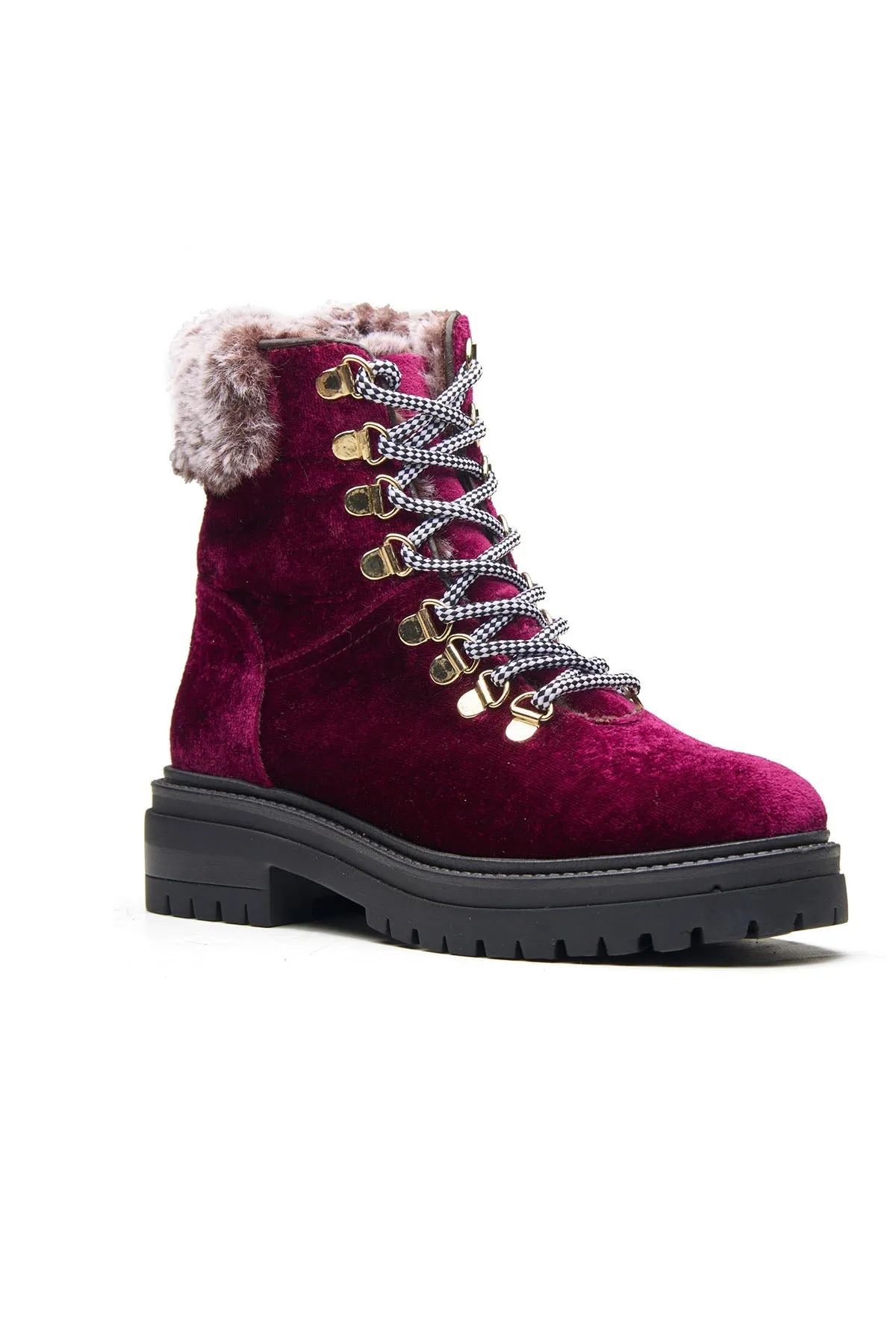 Bordo Textile Velvet Fur Boots