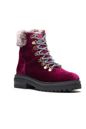 Bordo Textile Velvet Fur Boots