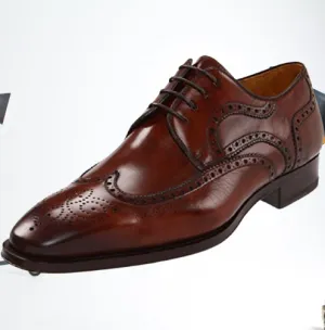 Brown Wingtip Brogue Leather Dress Shoes for Men