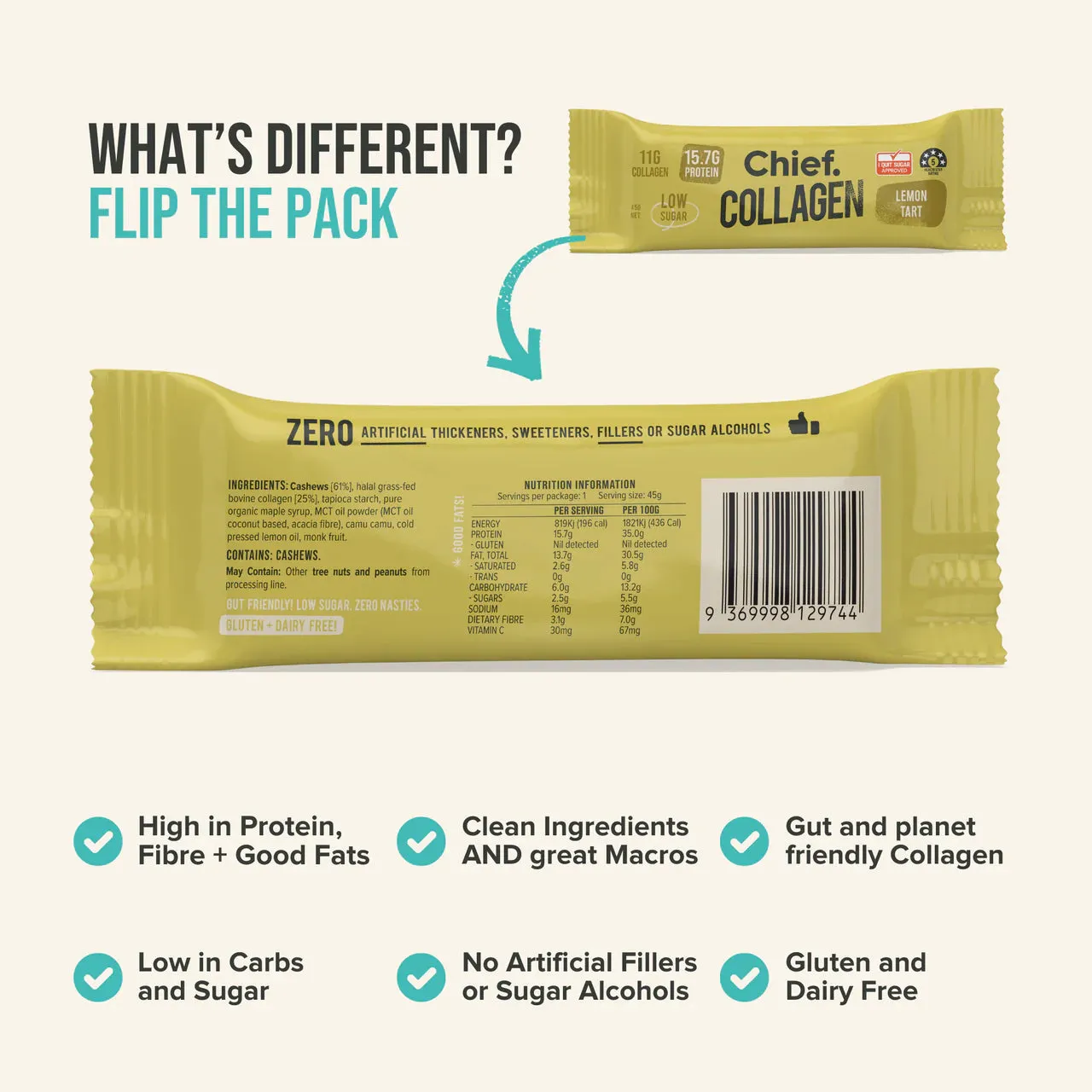 Chief Collagen Lemon Tart Protein Bars (12 Bars)