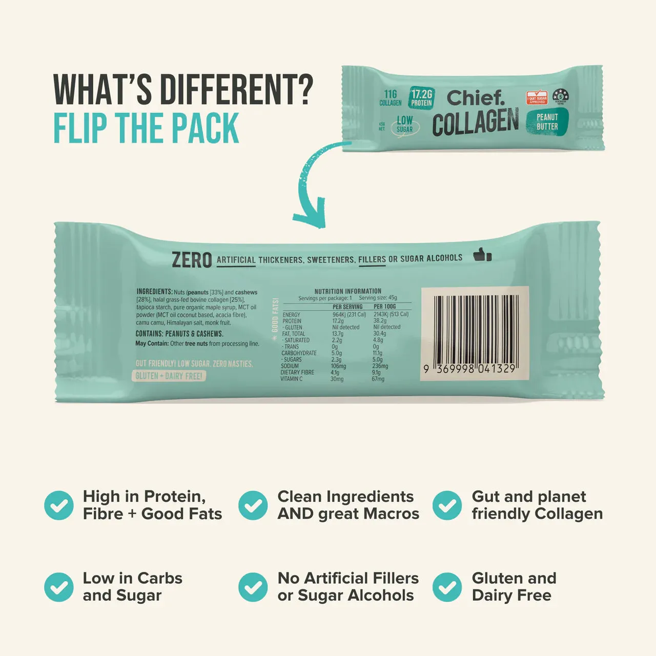 Chief Collagen Peanut Butter Protein Bars (12 Bars)