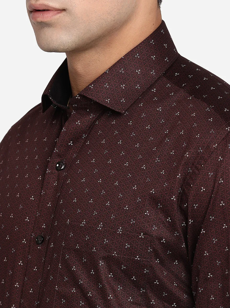 Coffee Brown Printed Slim Fit Party Wear Shirt | Greenfibre