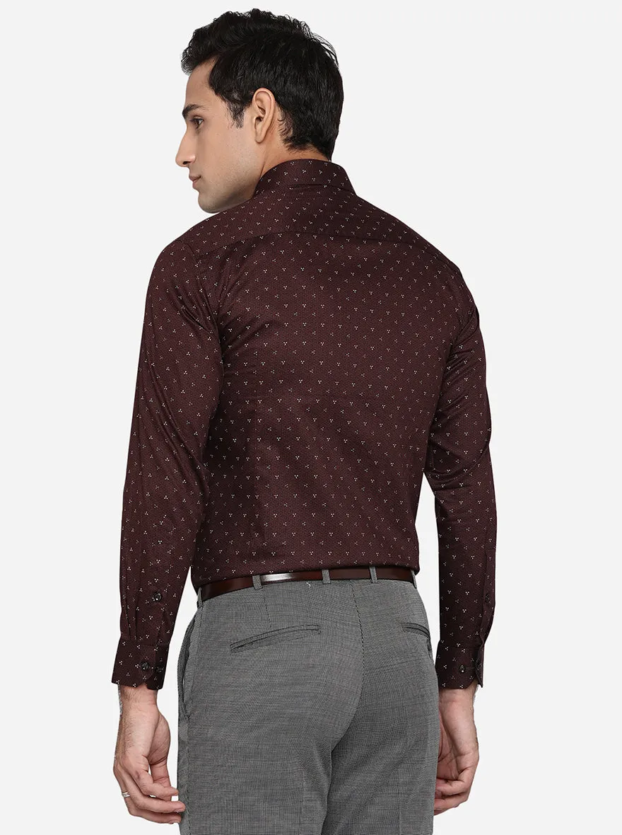 Coffee Brown Printed Slim Fit Party Wear Shirt | Greenfibre