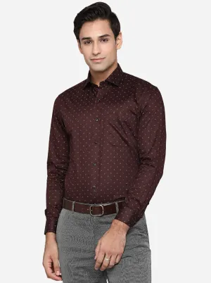 Coffee Brown Printed Slim Fit Party Wear Shirt | Greenfibre