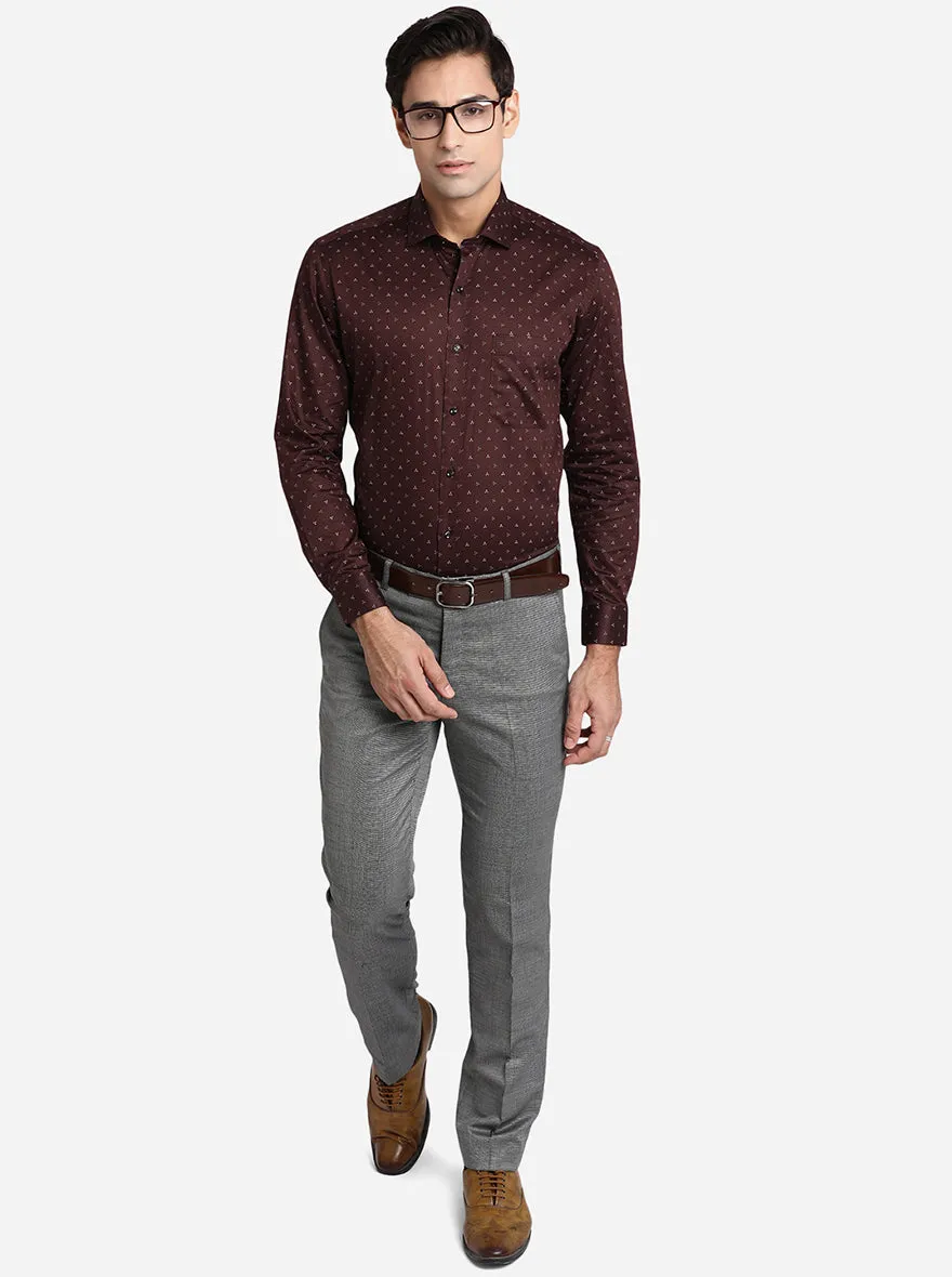 Coffee Brown Printed Slim Fit Party Wear Shirt | Greenfibre