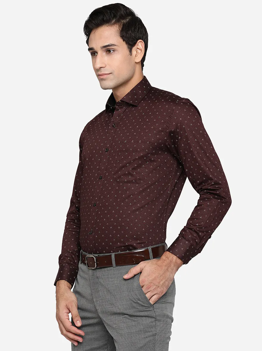 Coffee Brown Printed Slim Fit Party Wear Shirt | Greenfibre