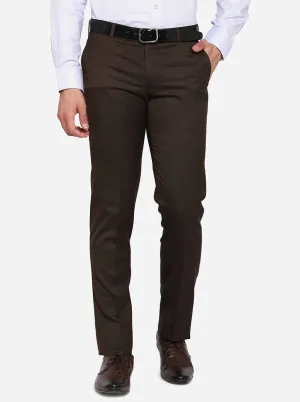 Coffee Brown Solid Slim Fit Formal Trouser | Metal