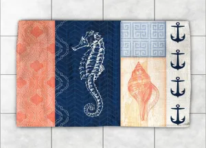 Coral and Navy Coastal Accent Rug