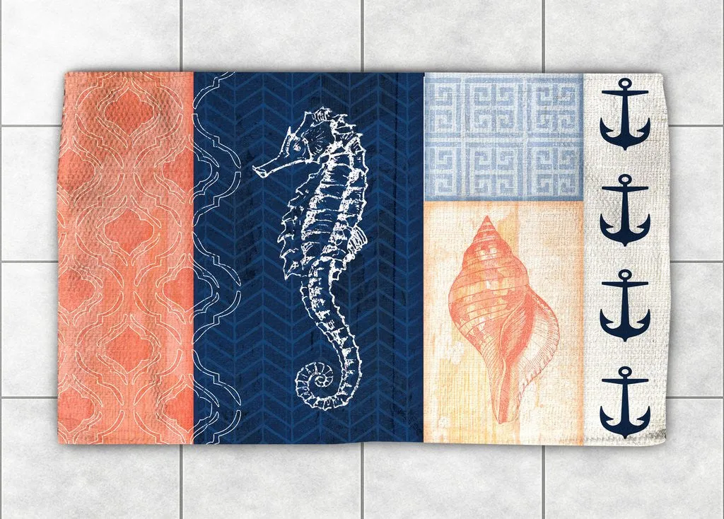 Coral and Navy Coastal Accent Rug