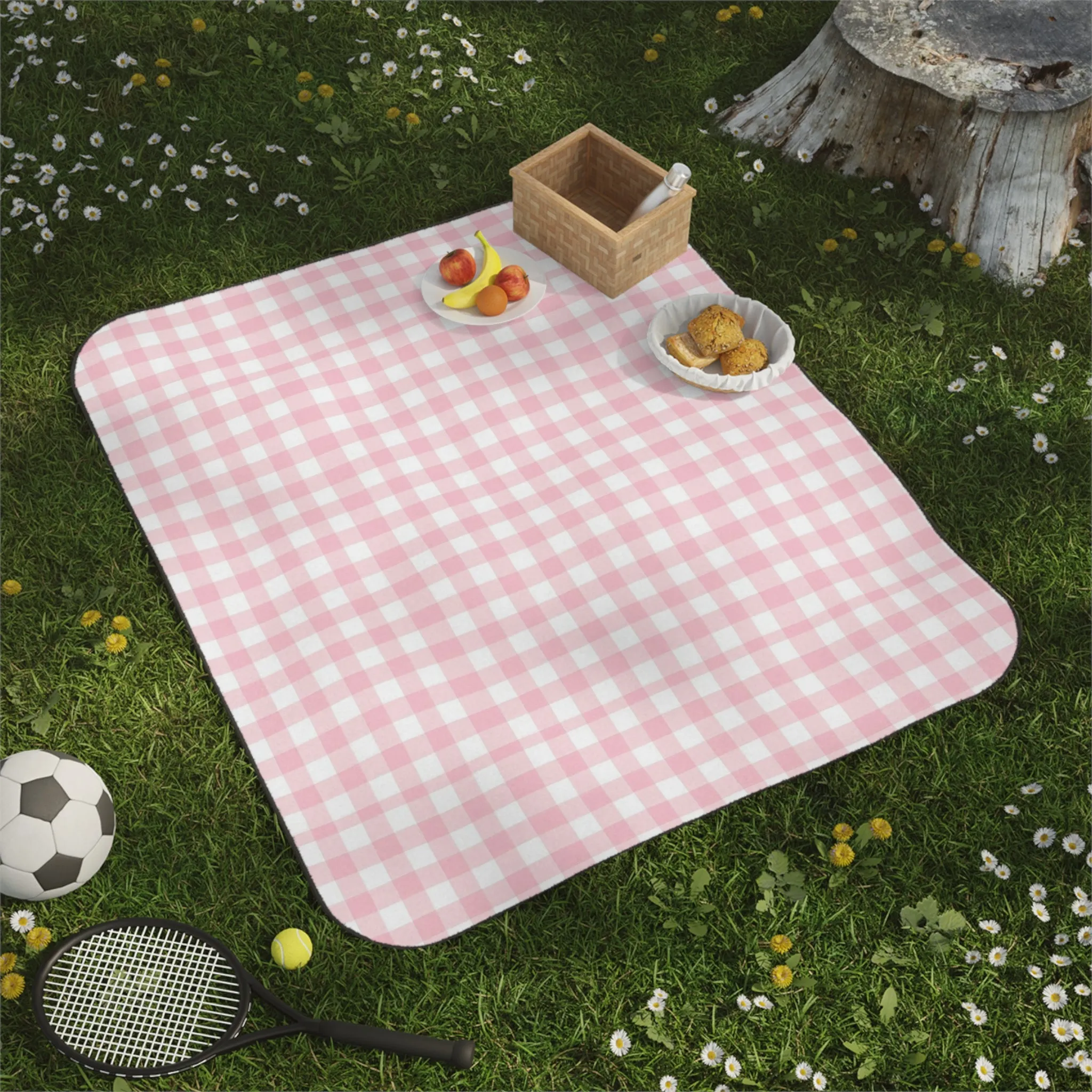 Cozy Pink Gingham Picnic Blanket - Outdoor Essential for Summer Gatherings