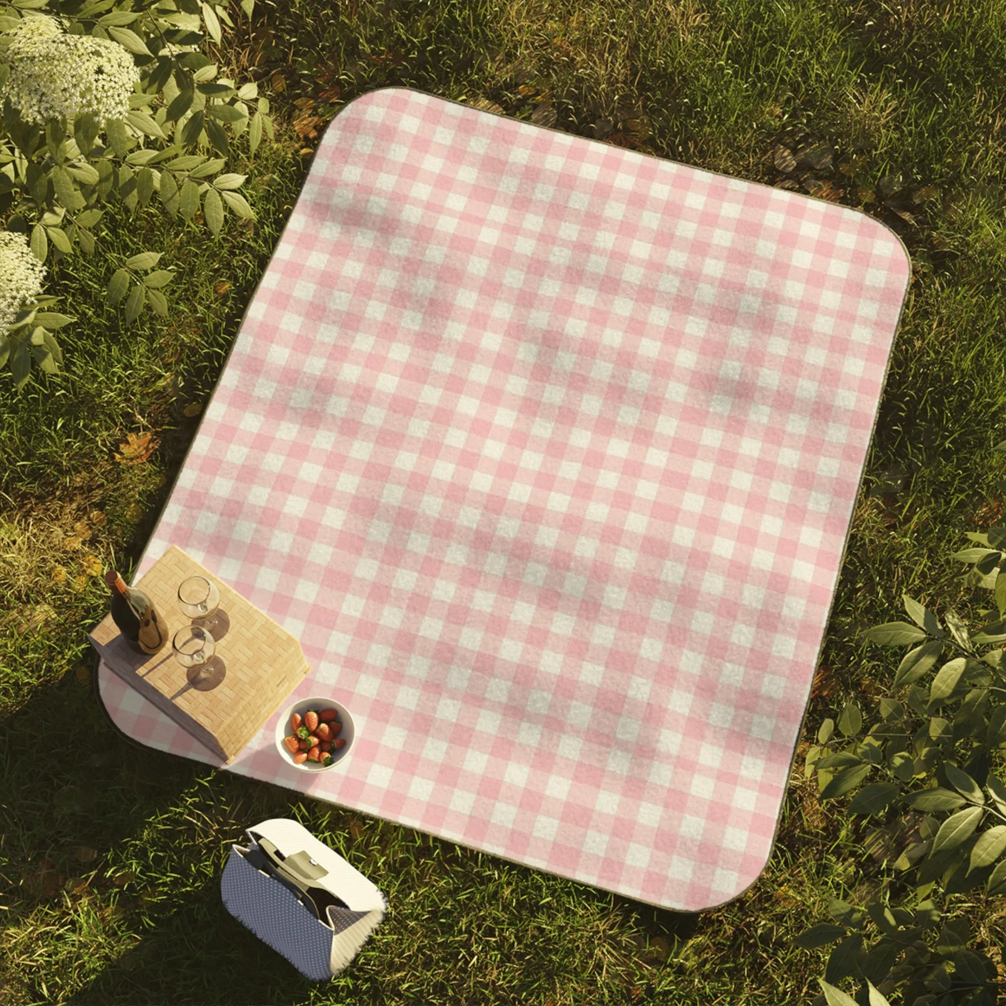 Cozy Pink Gingham Picnic Blanket - Outdoor Essential for Summer Gatherings