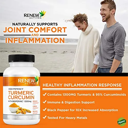 Cúrcuma de doble fuerza   cápsulas de pimienta negra, curcumina de cúrcuma sin OMG con bioperina, beneficios antiinflamatorios y antiedad, sensación menos dolor en las articulaciones en 2 semanas, suministro de 2 meses, 1300 mg, 2