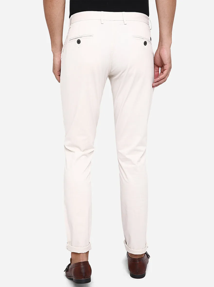 Cream Solid Uno Fit Casual Trouser | JadeBlue