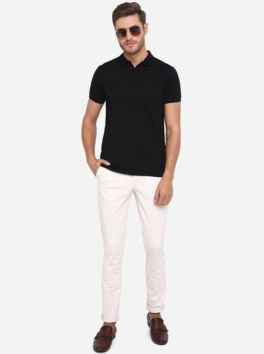 Cream Solid Uno Fit Casual Trouser | JadeBlue