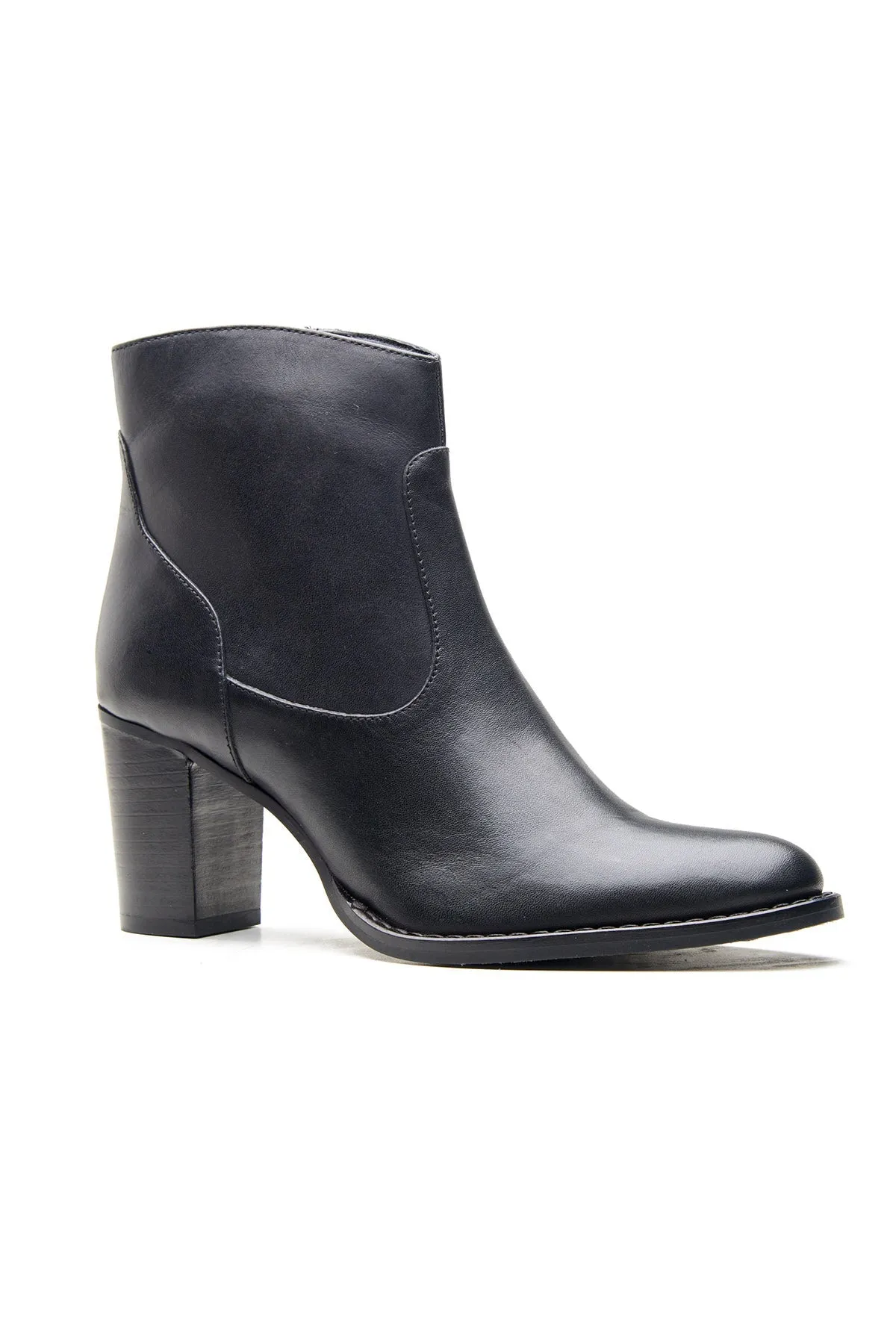 Crust Leather Black Ankle Boots