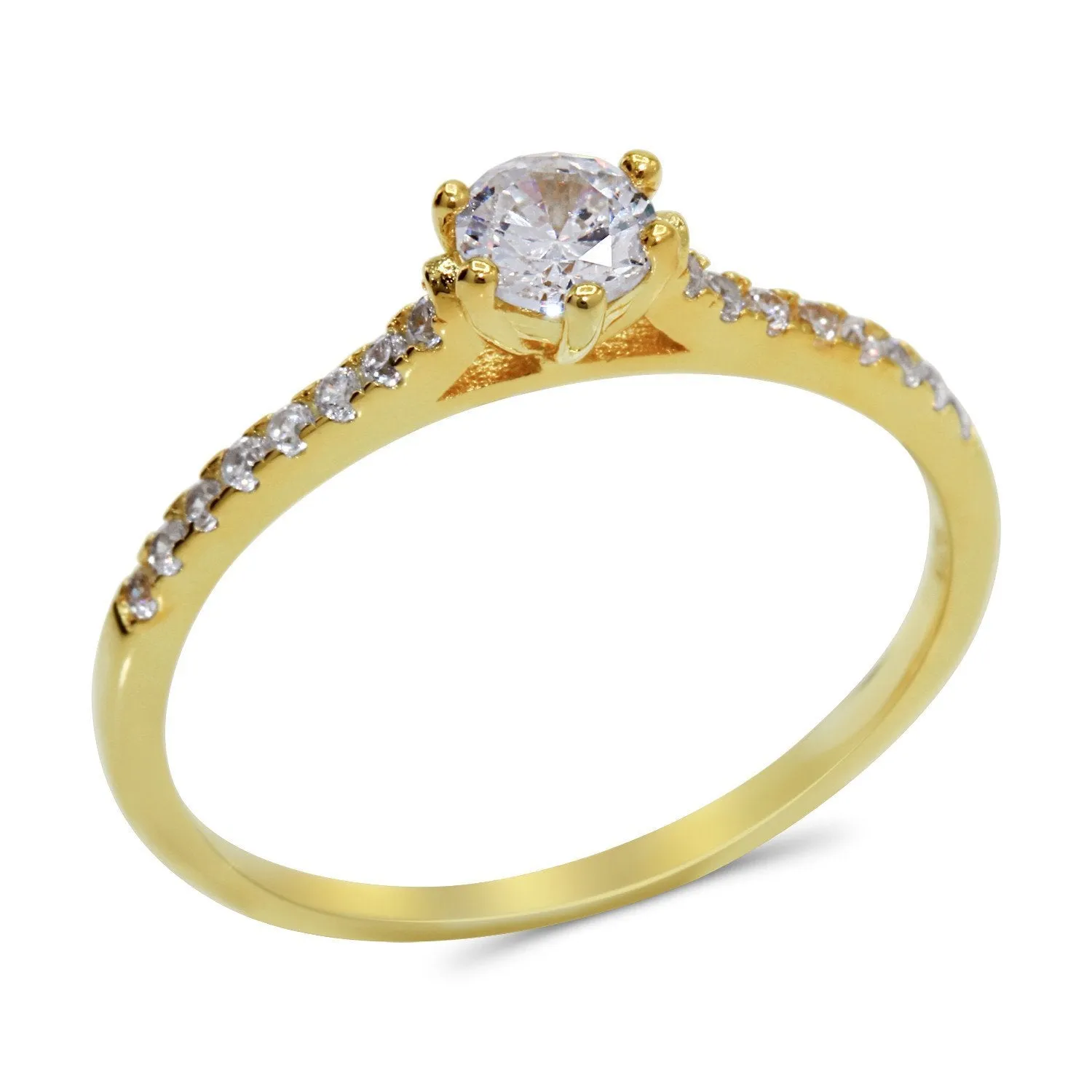 CZ 4mm Elegant Sterling Silver Gold Plated Crossover Halo Engagement Ring