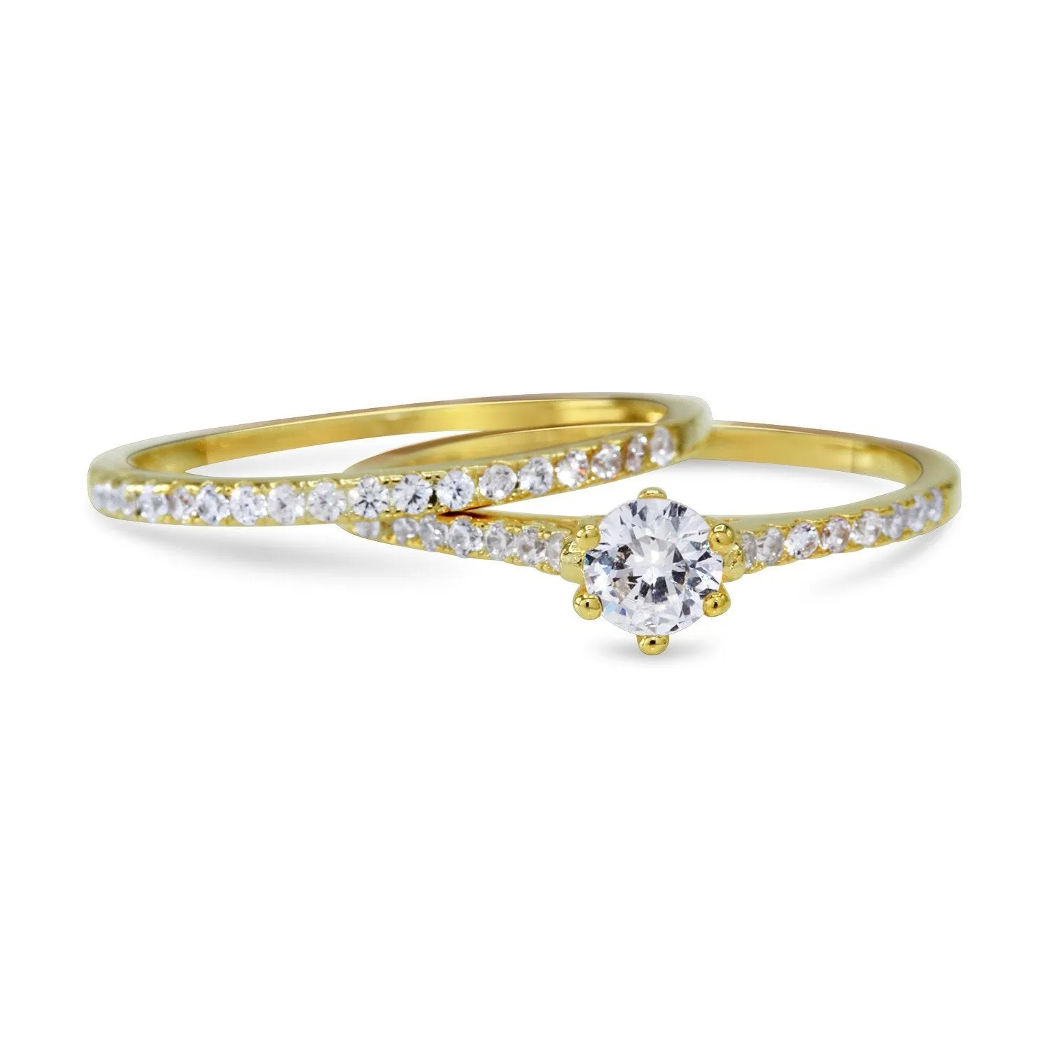CZ 4mm Elegant Sterling Silver Gold Plated Crossover Halo Engagement Ring