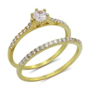 CZ 4mm Elegant Sterling Silver Gold Plated Crossover Halo Engagement Ring