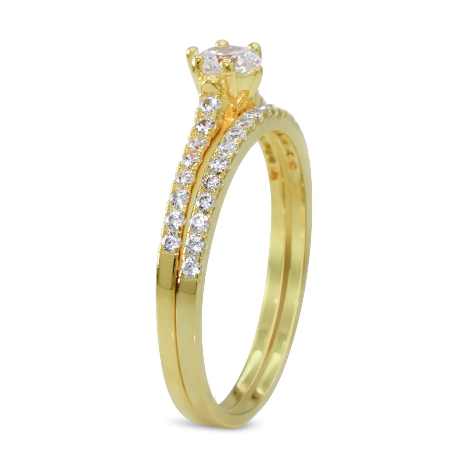 CZ 4mm Elegant Sterling Silver Gold Plated Crossover Halo Engagement Ring