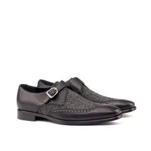 DapperFam Brenno in Black / Nailhead Men's Sartorial & Italian Full Grain Leather Single Monk