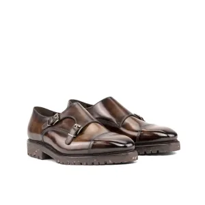 DapperFam Monaco in Tobacco Men's Hand-Painted Patina Double Monk
