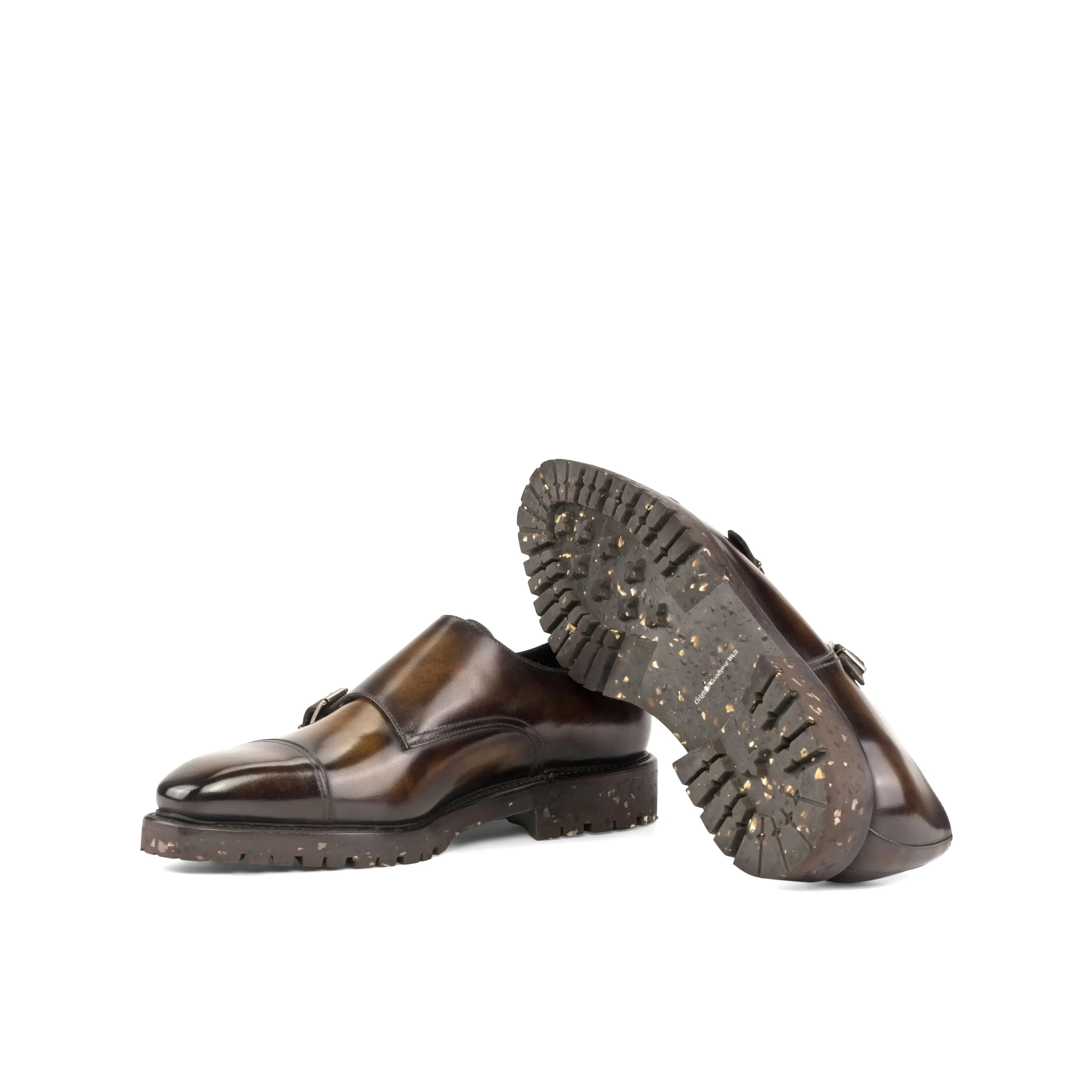 DapperFam Monaco in Tobacco Men's Hand-Painted Patina Double Monk