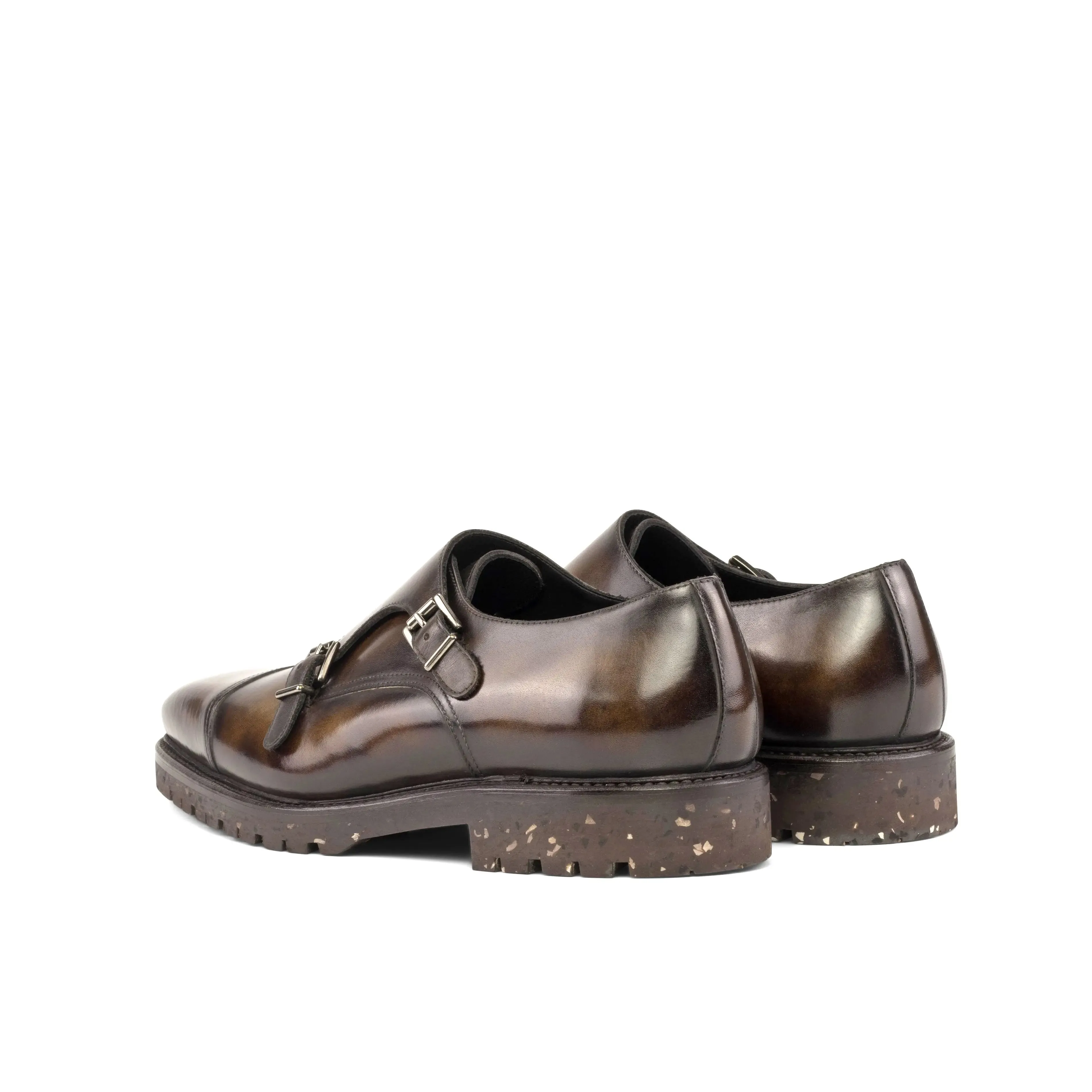 DapperFam Monaco in Tobacco Men's Hand-Painted Patina Double Monk