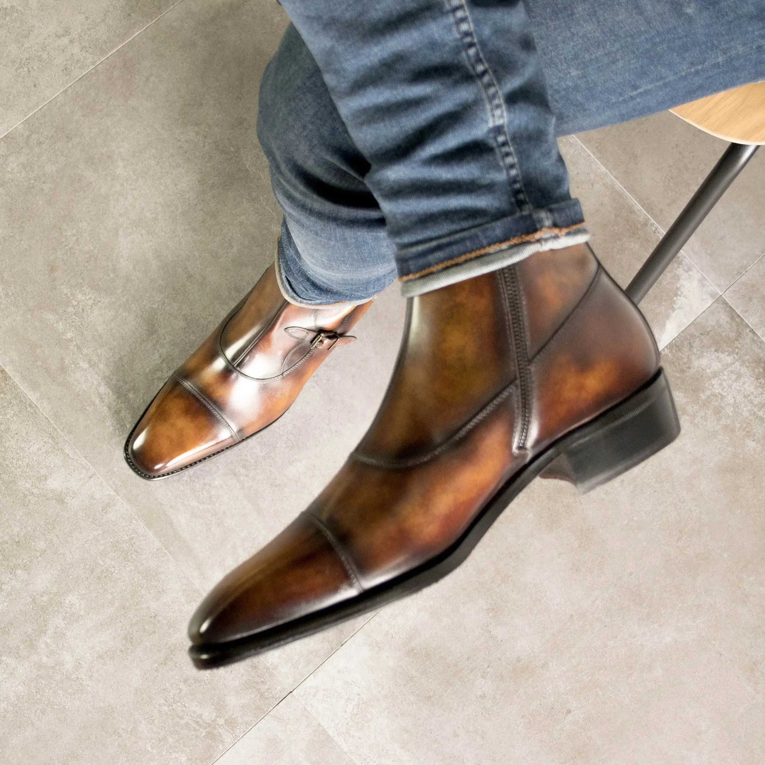 DapperFam Octavian in Fire Men's Hand-Painted Patina Buckle Boot