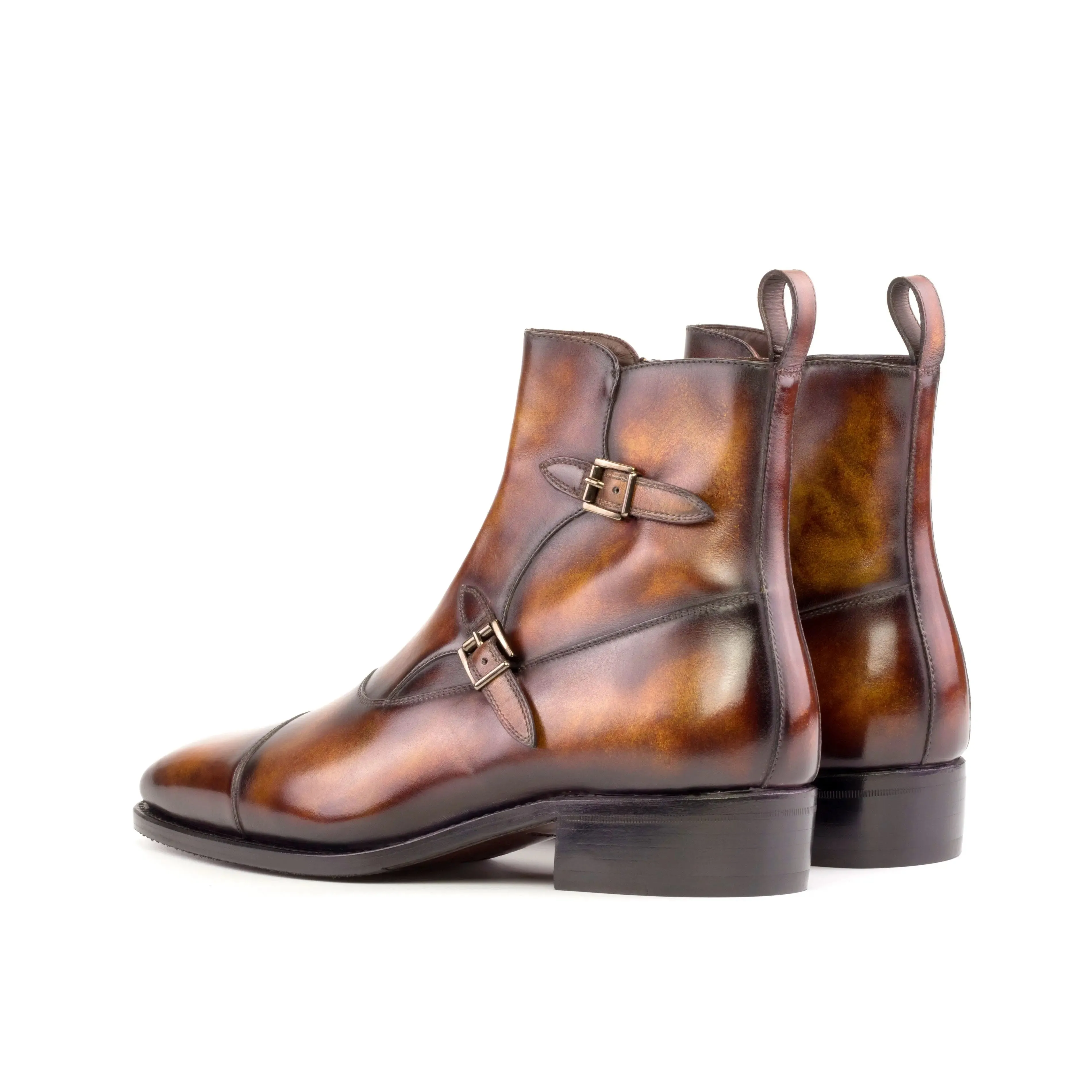 DapperFam Octavian in Fire Men's Hand-Painted Patina Buckle Boot