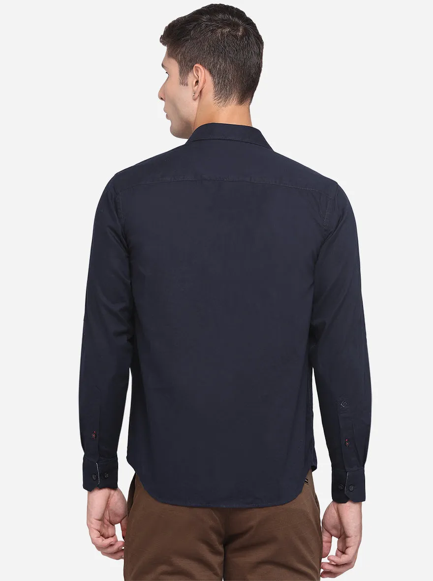 Dark Blue Solid Slim Fit Casual Shirt | Greenfibre