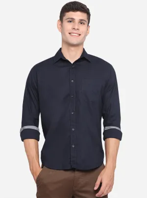 Dark Blue Solid Slim Fit Casual Shirt | Greenfibre