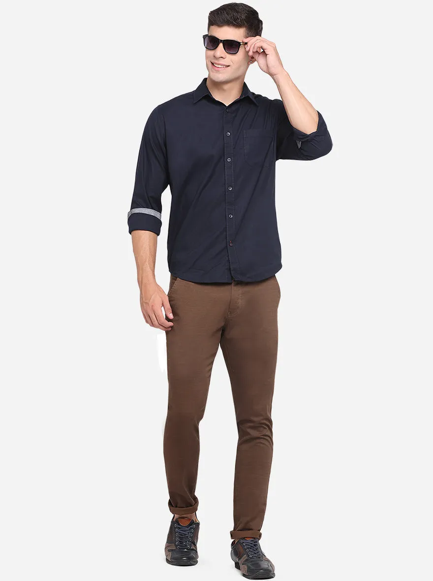 Dark Blue Solid Slim Fit Casual Shirt | Greenfibre