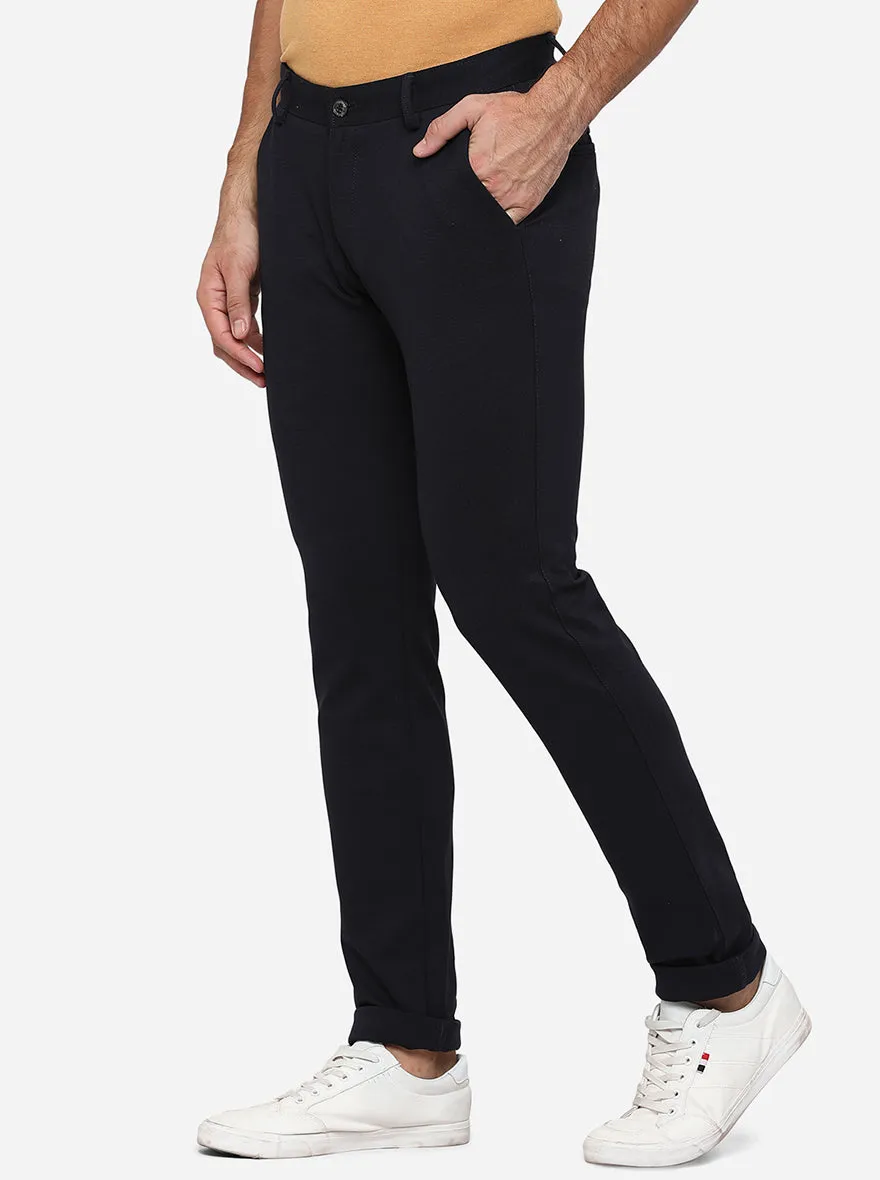 Dark Blue Solid Slim Fit Club Wear Trouser | JB Studio