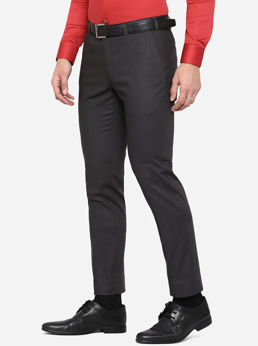 Dark Grey Solid Super Slim Fit Formal Trouser | JadeBlue