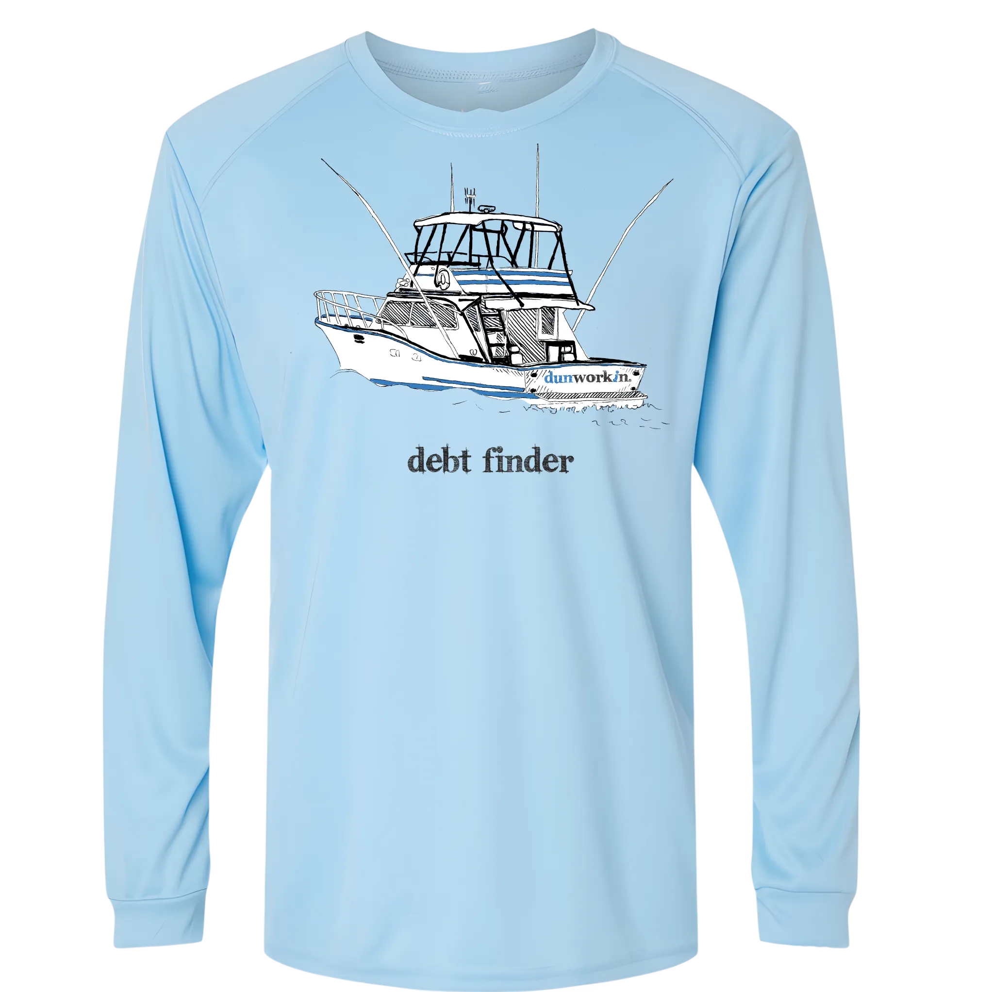 Debt Finder Mens Fishing Boat Long Sleeve Islander SPF 50  Performance Tee