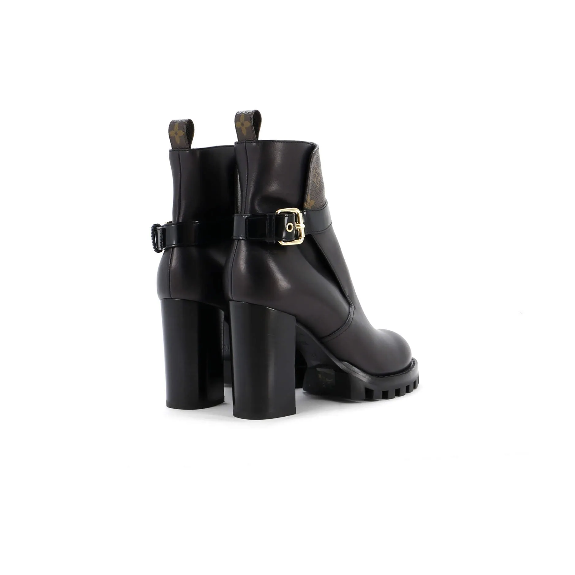 Designer Women's Star Trail Buckle Ankle Boots Leather with Monogram Canvas
