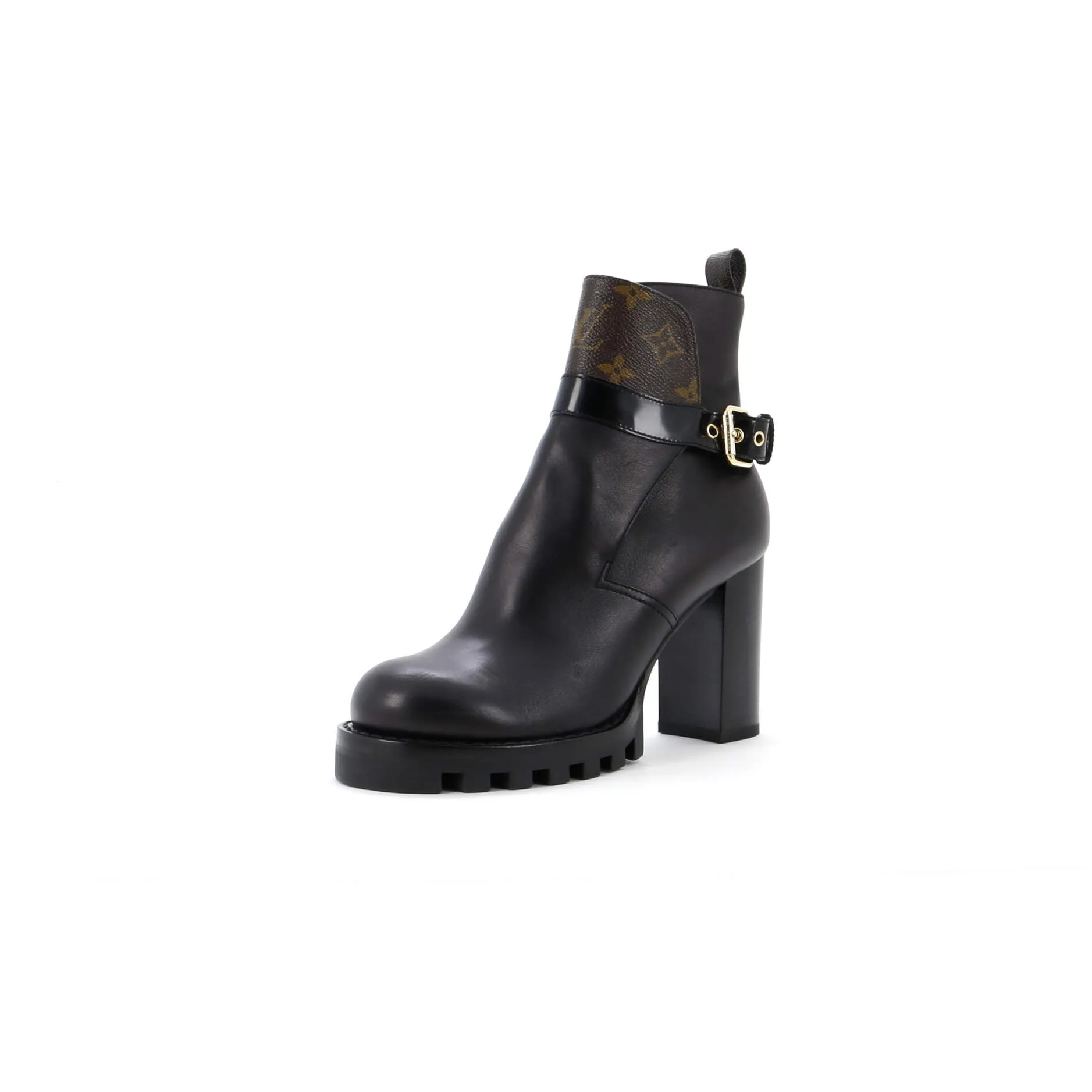 Designer Women's Star Trail Buckle Ankle Boots Leather with Monogram Canvas