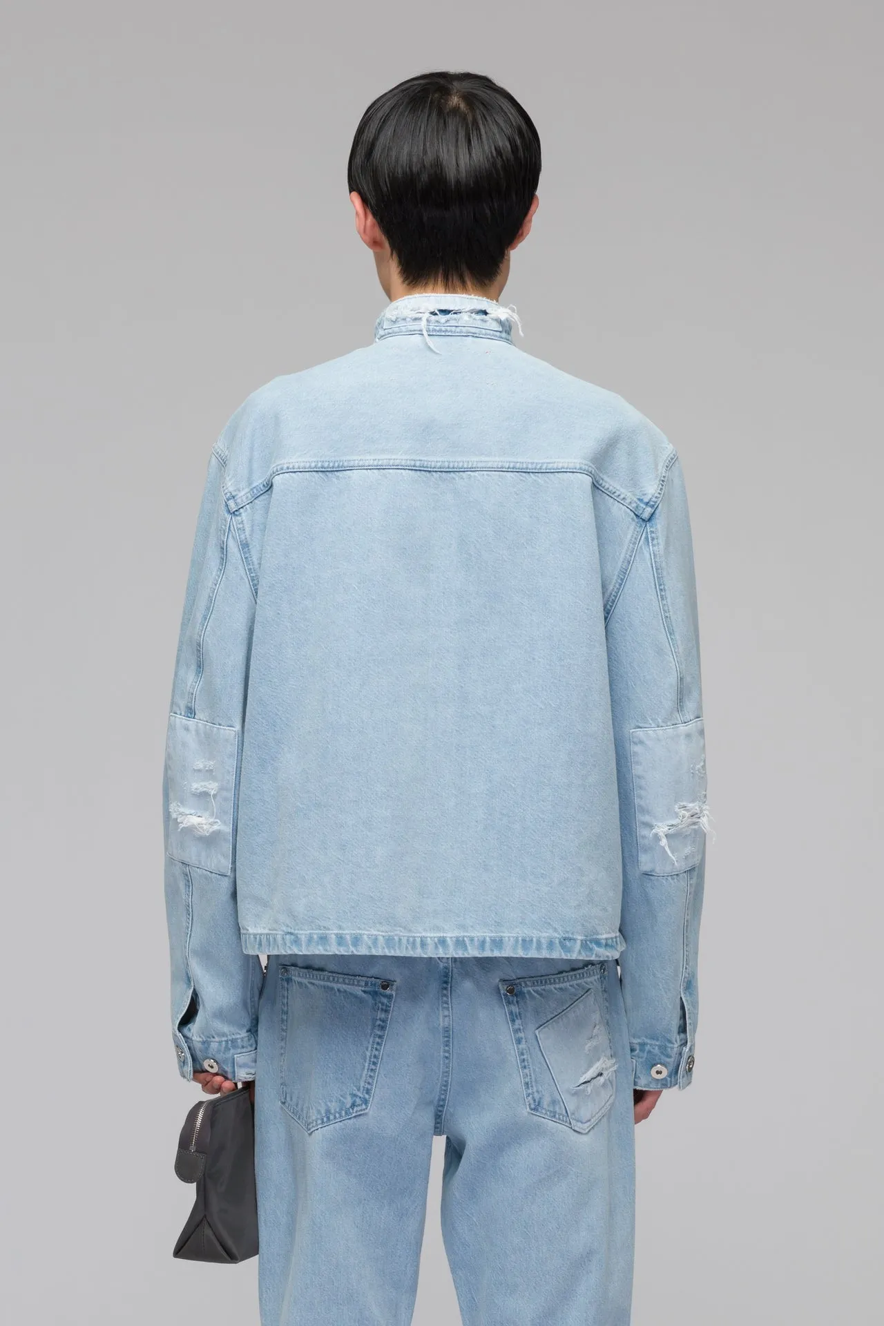DOUBLE SHIFT PATCHWORK DENIM JACKET - LIGHT BLUE