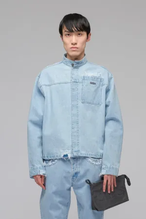 DOUBLE SHIFT PATCHWORK DENIM JACKET - LIGHT BLUE