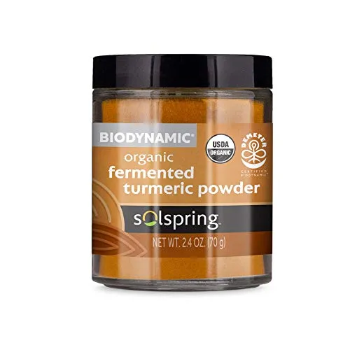 Dr. Mercola Solspring Biodynamic Organic Fermented Turmeric Powder, 2.40 oz. (50 porciones por contenedor), sin OMG, sin gluten, orgánica USDA, certificado de demómetro.