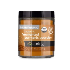 Dr. Mercola Solspring Biodynamic Organic Fermented Turmeric Powder, 2.40 oz. (50 porciones por contenedor), sin OMG, sin gluten, orgánica USDA, certificado de demómetro.