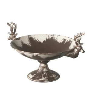 Dual Stag Head Metal Pedestal Bowl