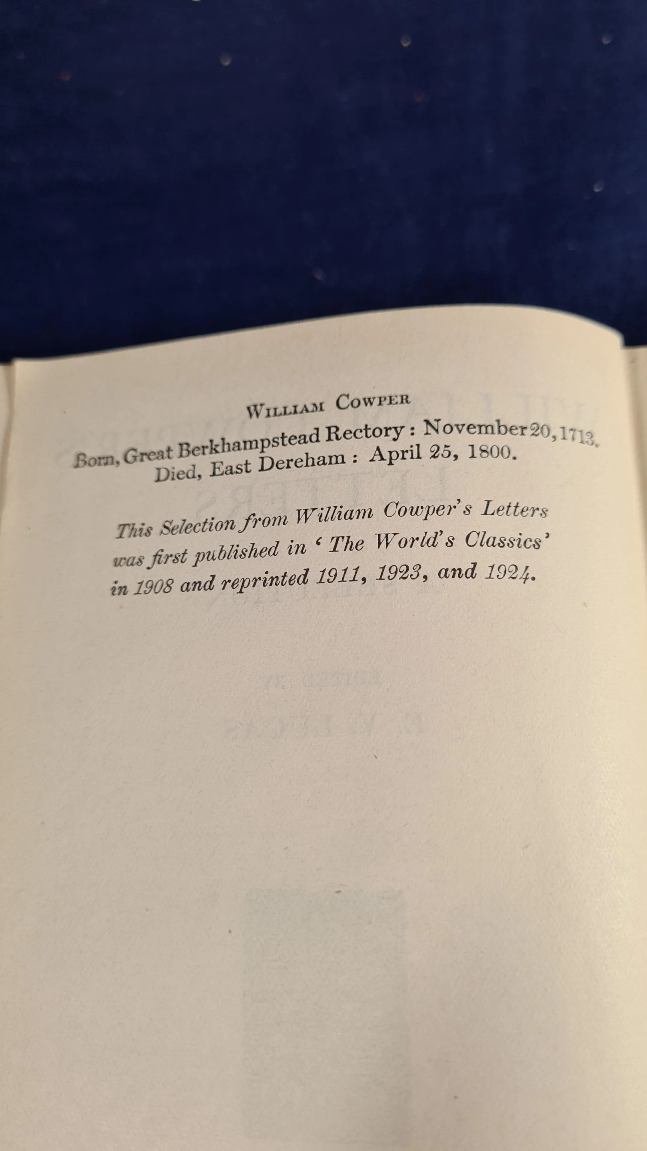 E V Lucas - William Cowper's Letters, Oxford University, 1924