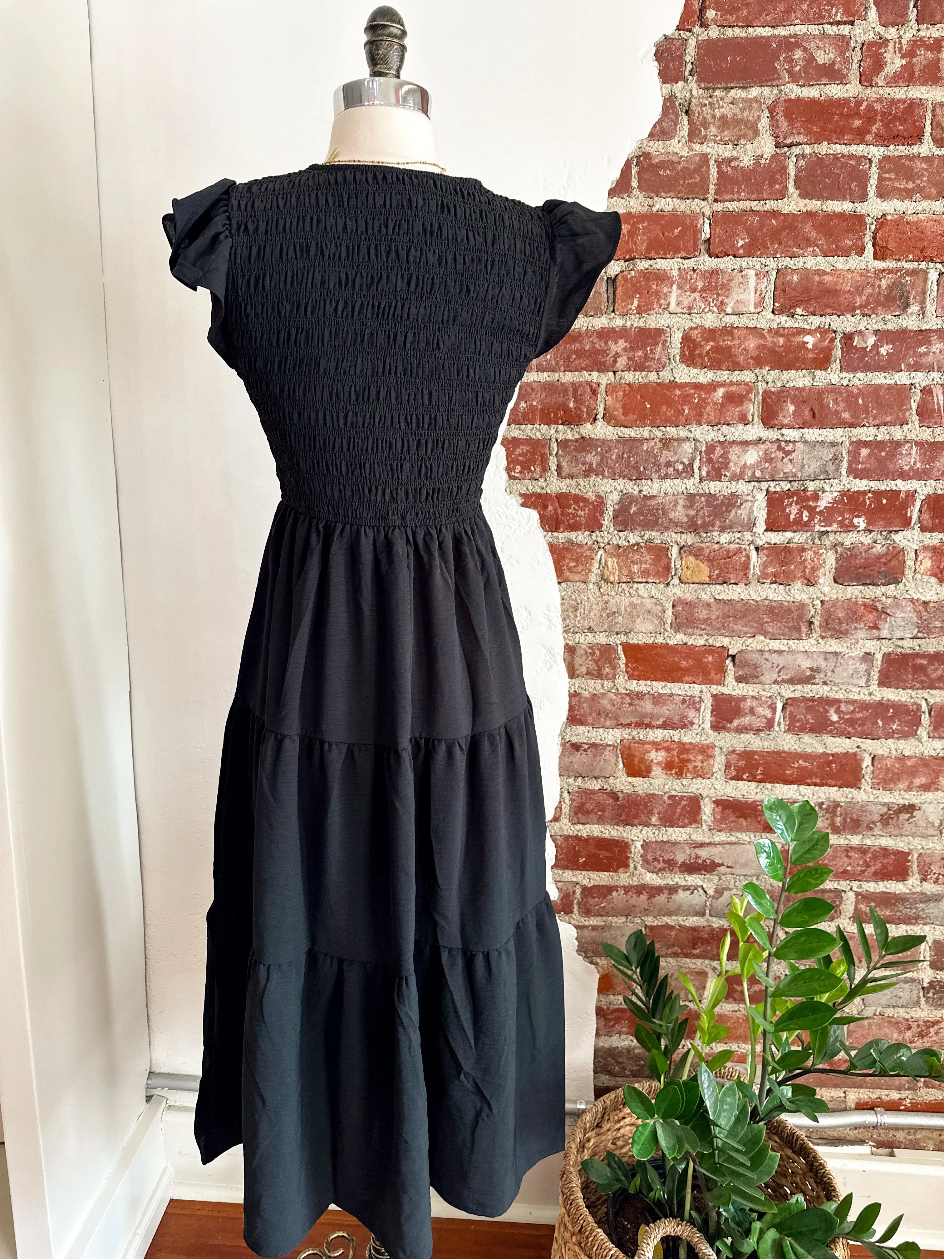 Ella Flutter Sleeve Spring Dress - Black