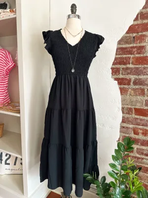 Ella Flutter Sleeve Spring Dress - Black