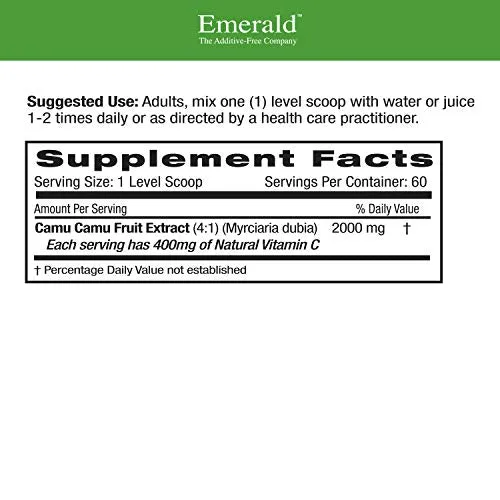 Emerald Labs Camu Camu – Ayuda a apoyar la desintoxicación corporal, fortalece el sistema inmunológico, soporta anti-envejecimiento, fuente de plantas vitamina C – 4.23 oz en polvo de fruta