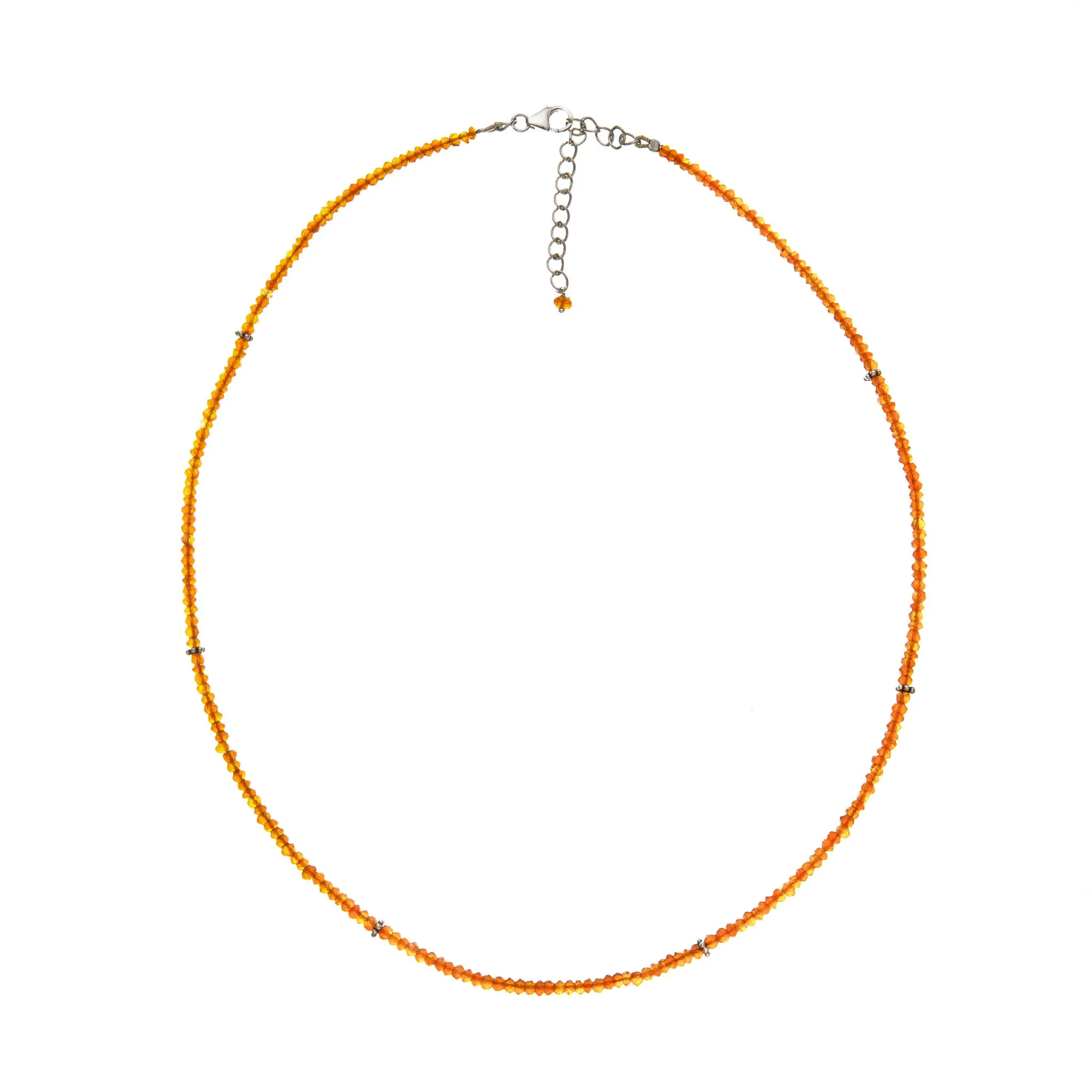 Faceted Carnelian Gemstone Necklace - Sterling Silver Clasp